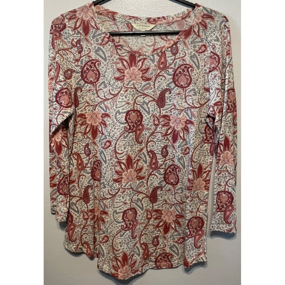 Lucky Brand Paisley Floral Top Boho Cottagecore Style Size Small